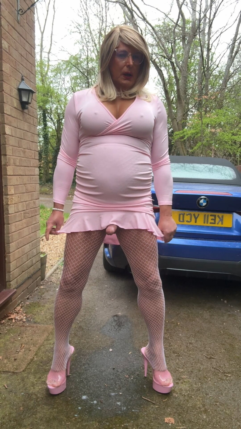 Sexy Crossdresser kellycd2022 in pink dress and fishnets  #38