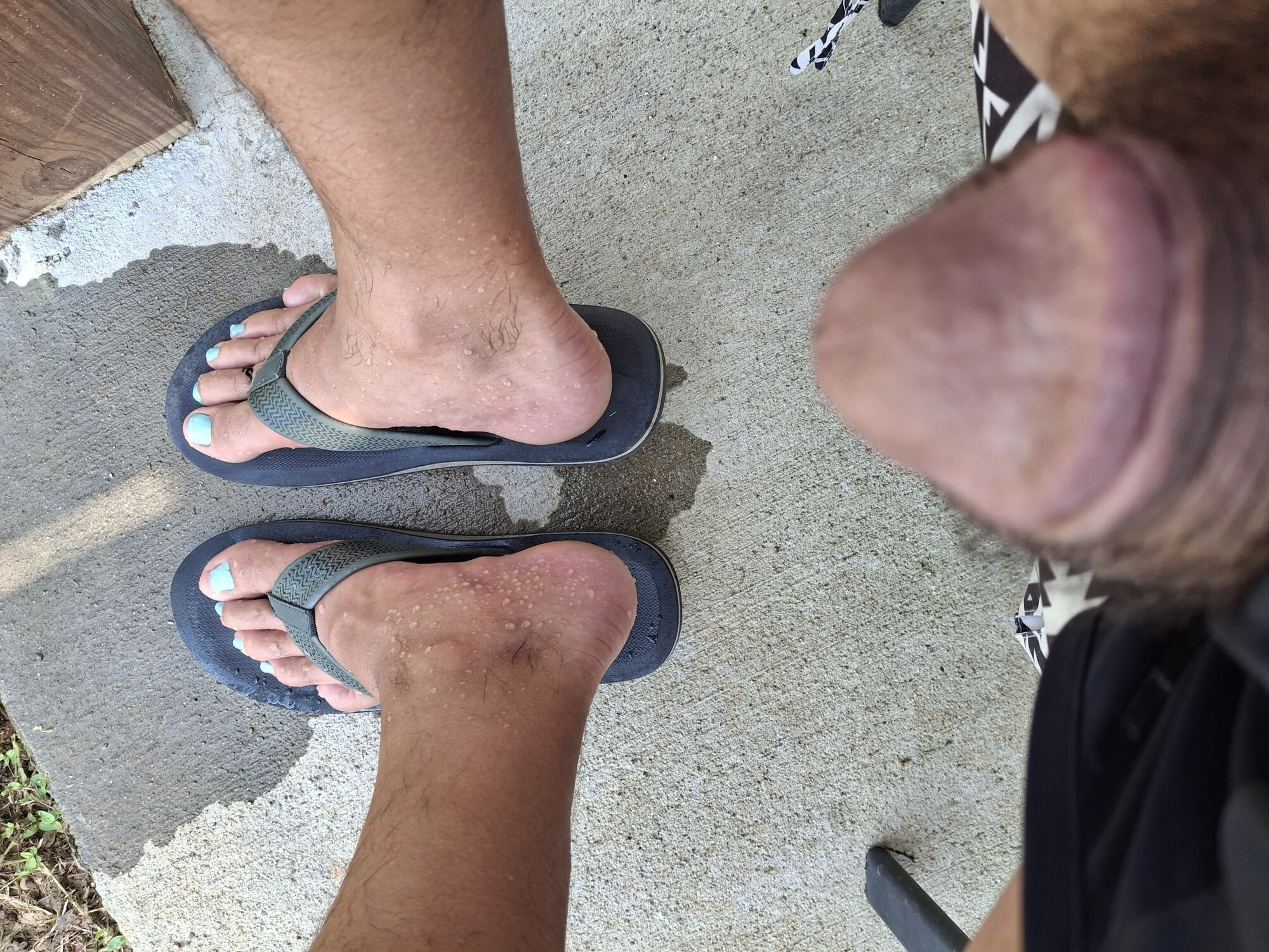 My little dick and cute toes in flip flops