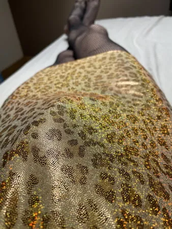 shiny gold dress with stocking         