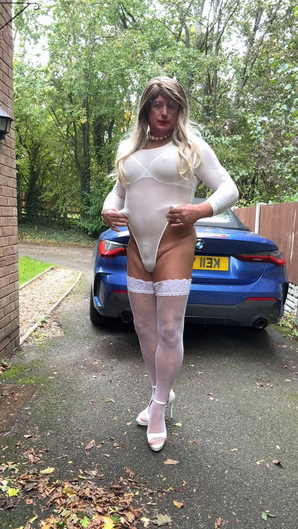 Sexy Crossdresser kellycd2022 in white bodysuit suit  #10