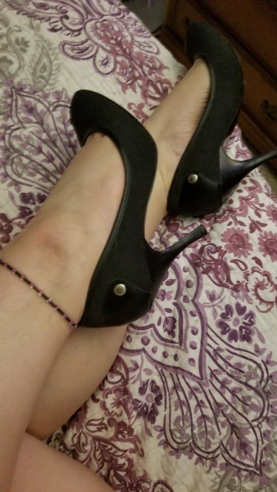 Naughty housewife tease black heels and red lingerie. Milf #17