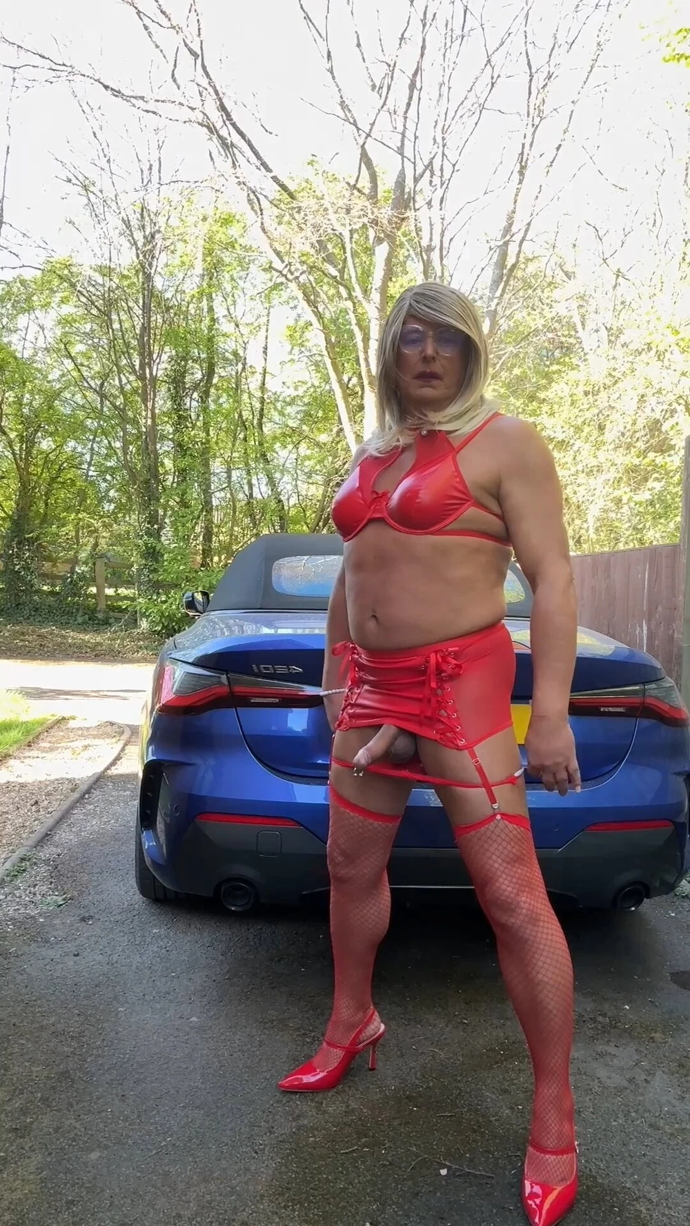 Sexy Crossdresser kellycd2022 in red pvc and stockings  #30