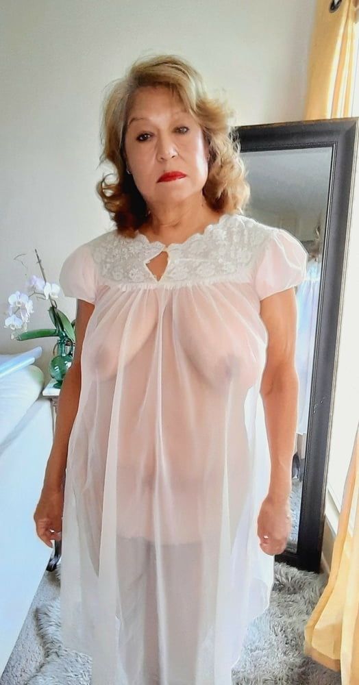 Mature bbw woman in a transparent night gown #2