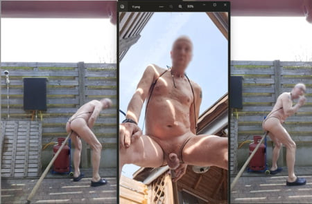 exhibitionist opa public oudoor fucking his ass with pole 