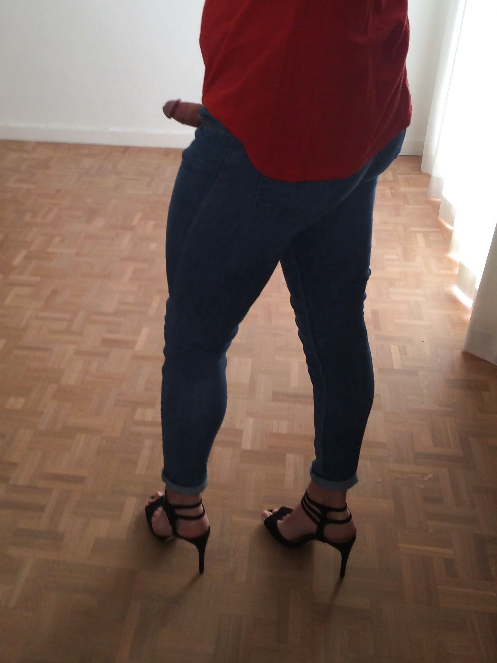 Jeans & red top, whale tail :) #11