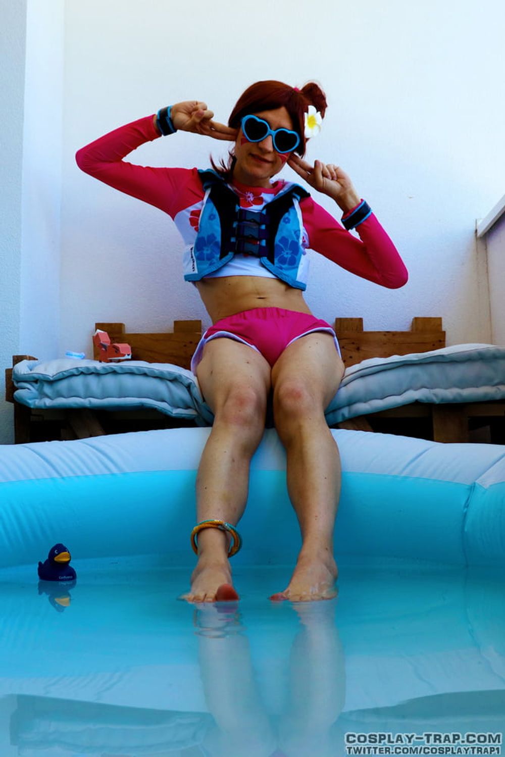  crossdress cosplay D.va teasing in the pool