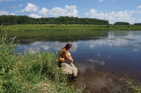 boulder in volga river         