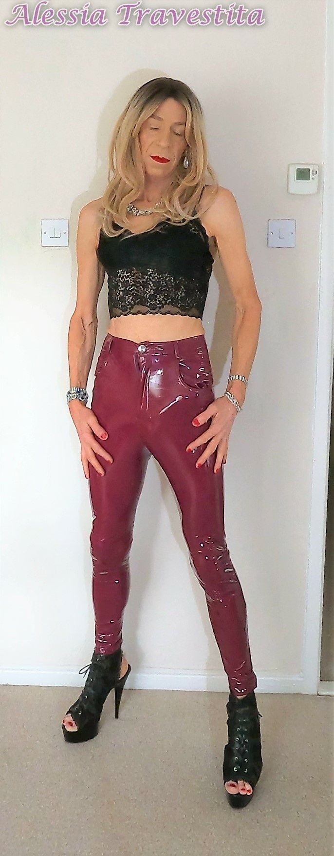 76 Alessia Travestita in Burgundy PVC Jeans #39