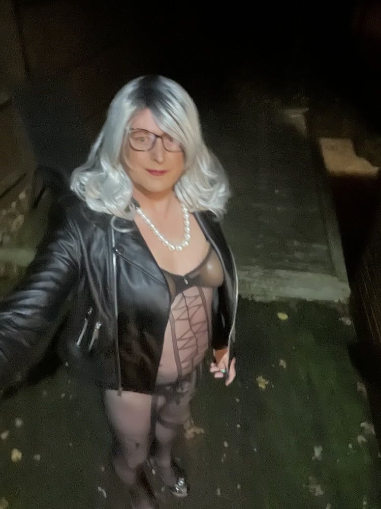 Crossdresser Kellycd masturbating in black bodysuit outdoor  #38