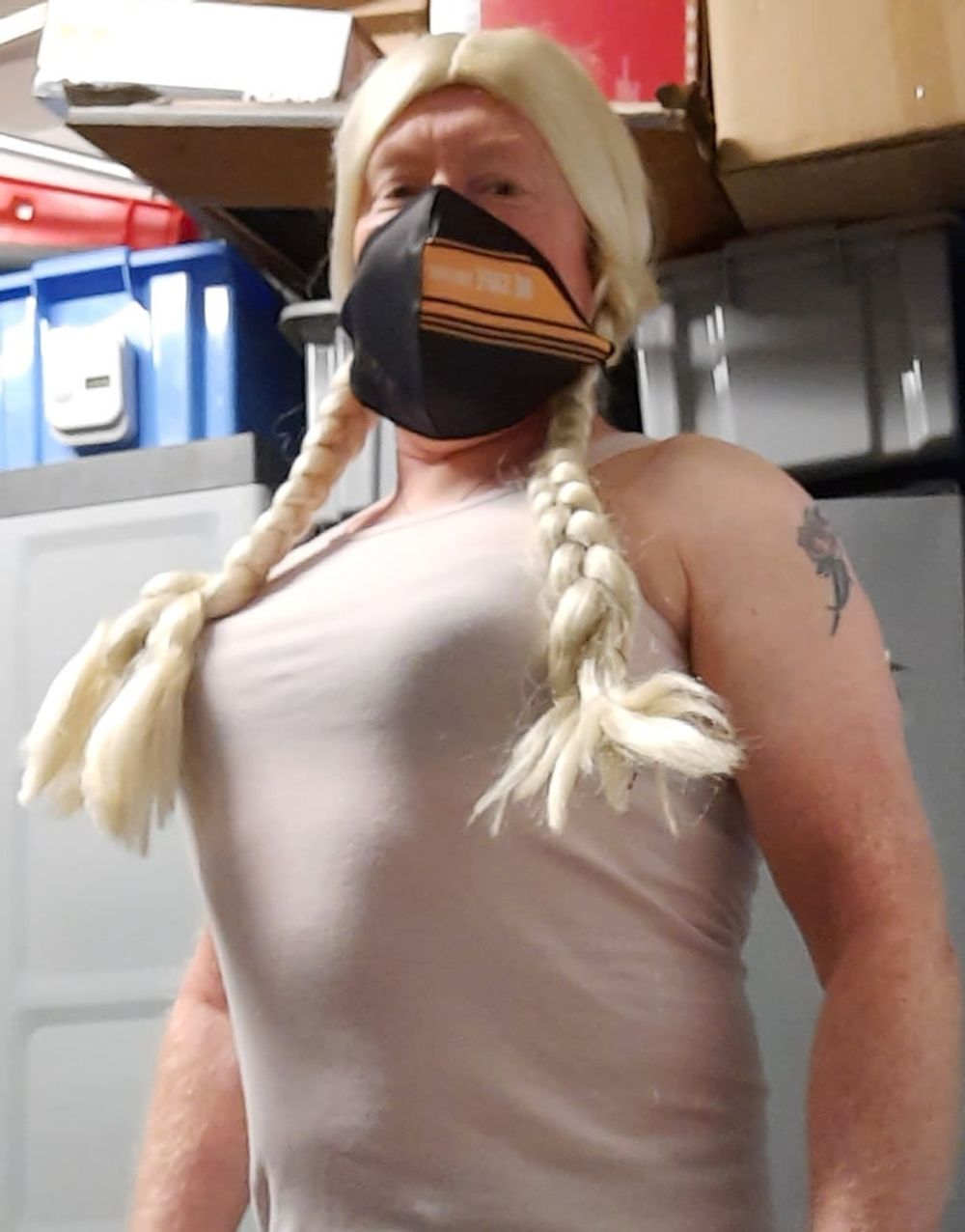 Ginger crossdresser wears bra #3