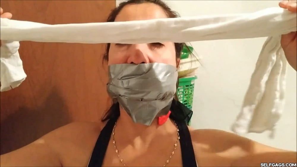 Self-Gagged Latina Mom With A Mouthful Of Socks - Selfgags #20