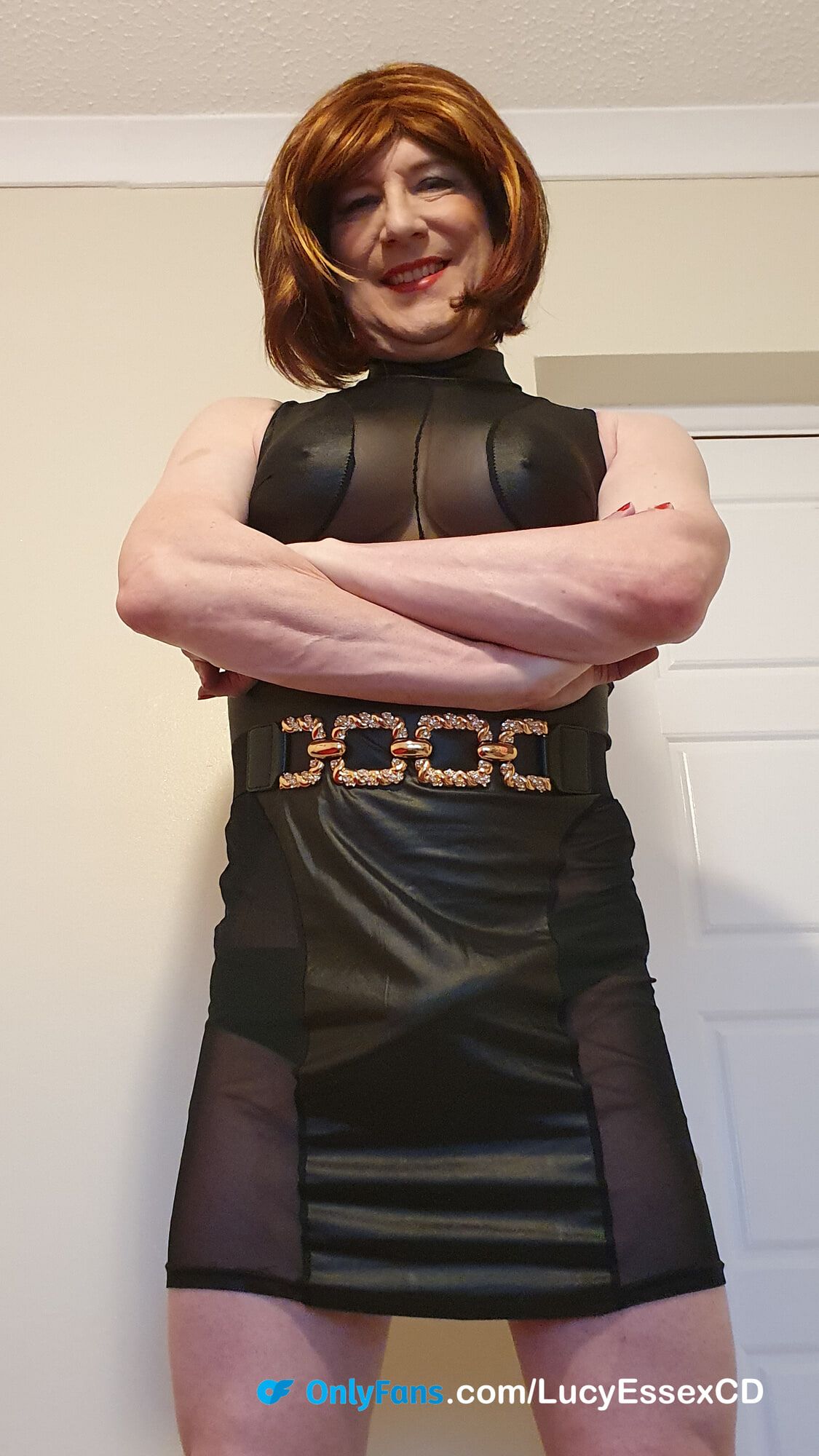 Big Cock TGirl Lucy in black mesh panel minidress #4