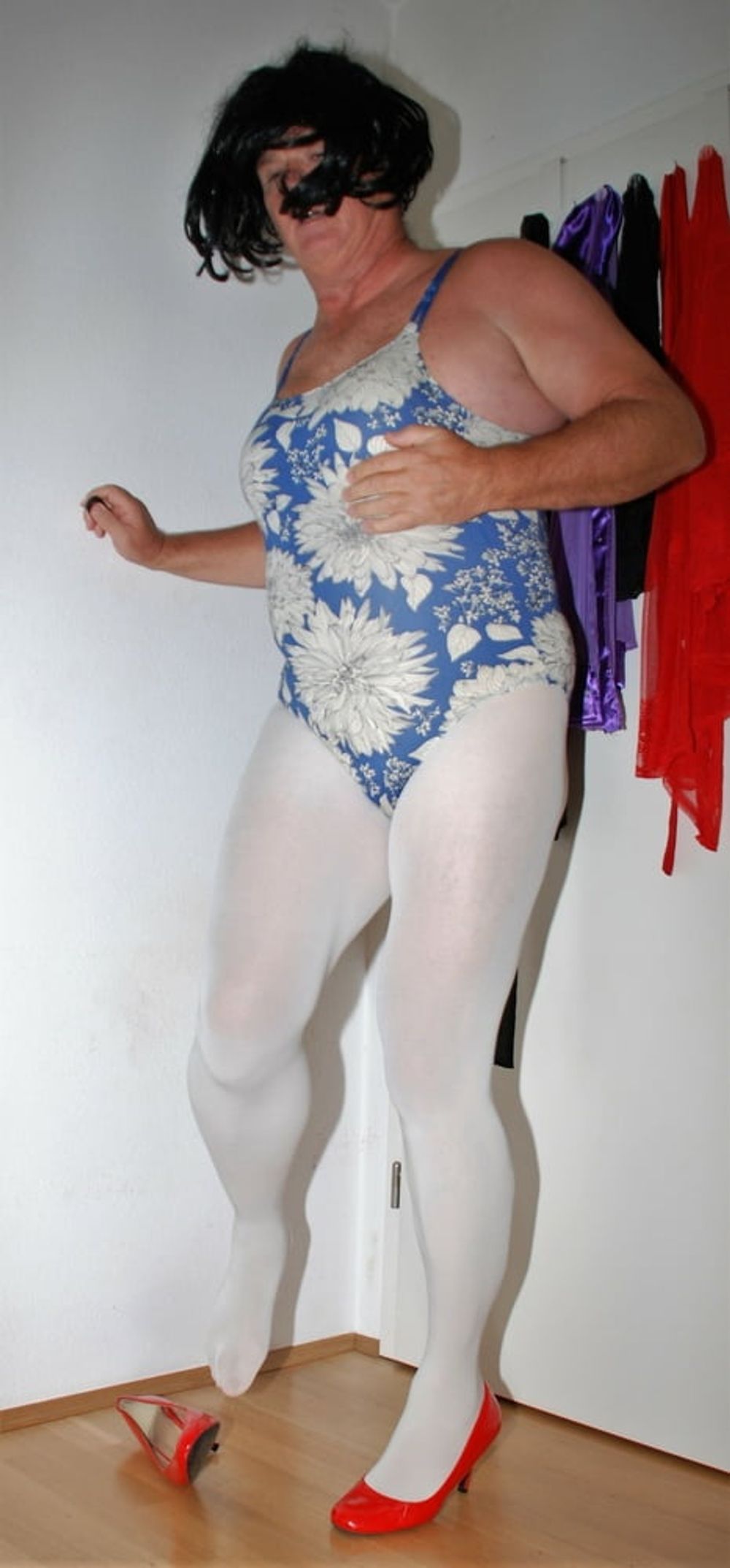 Swimsuite BlueWhite Tights white #2