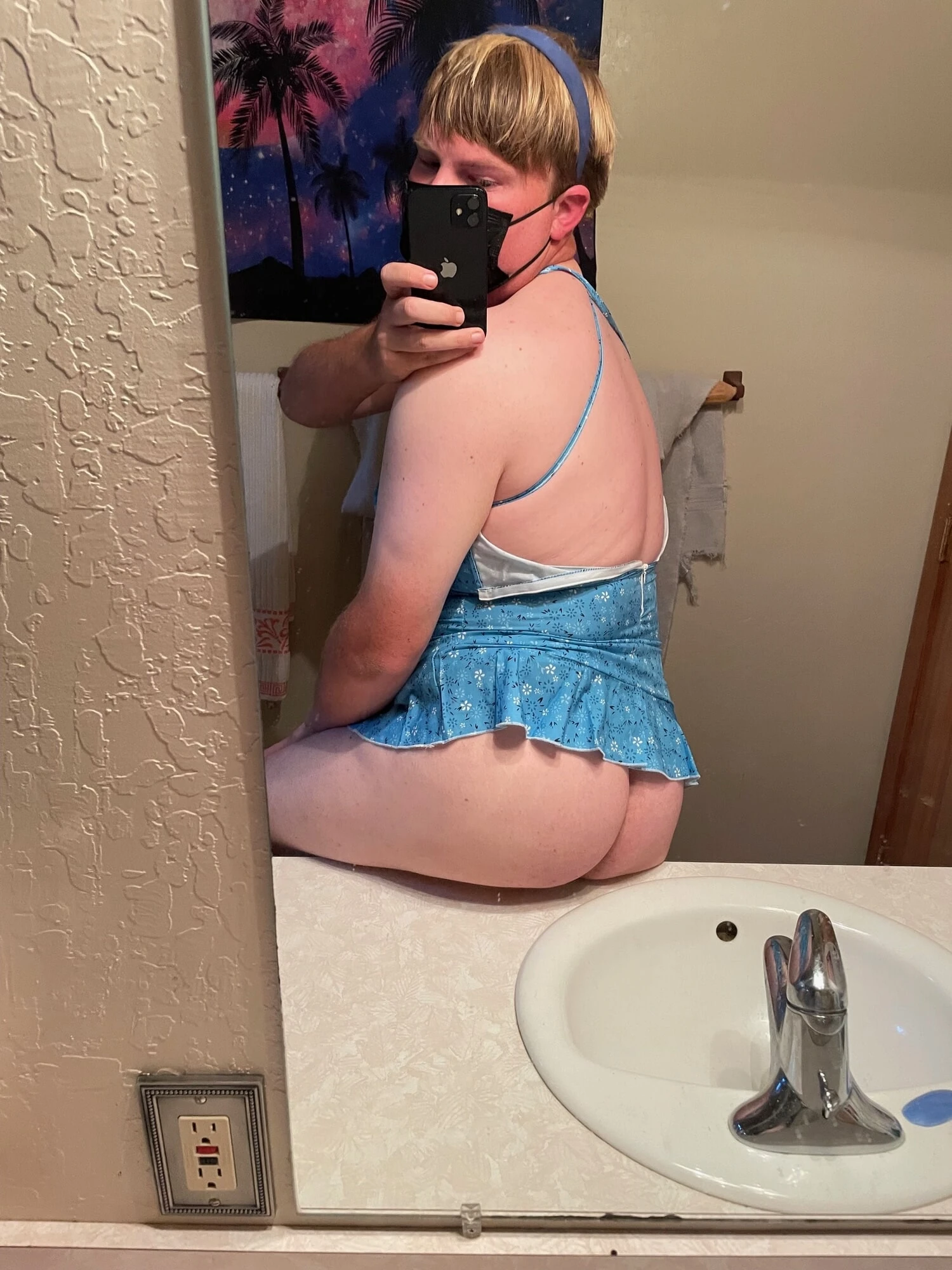 Blonde femboy having some fun