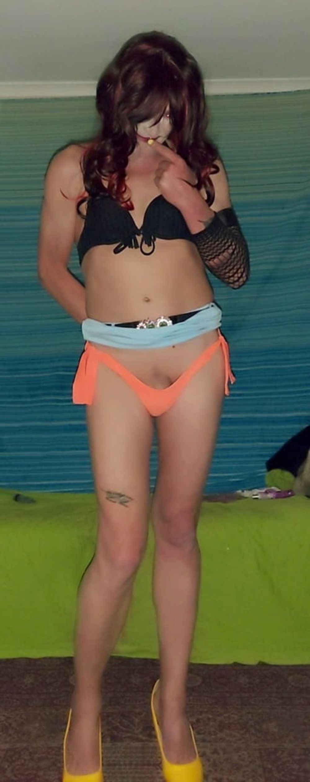 Some new pics yesterday blue skirt and orange bikini botton #26