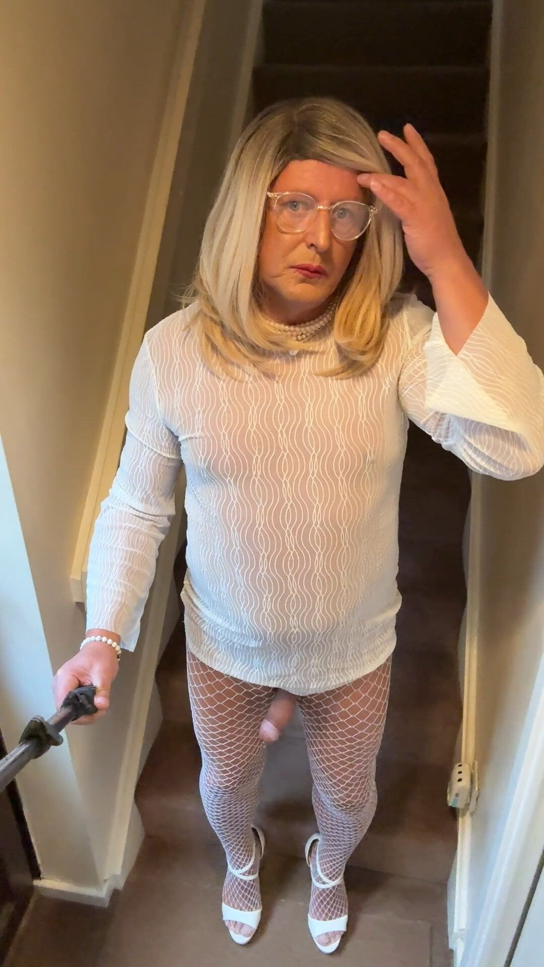 Sexy Crossdresser kellycd2022 in white fishnets fishnets #45