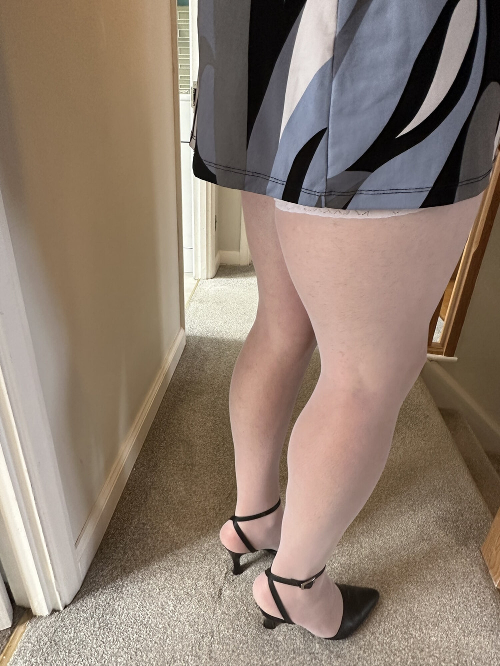 Crossdresser wearing White Stockings and sexy Heels #8