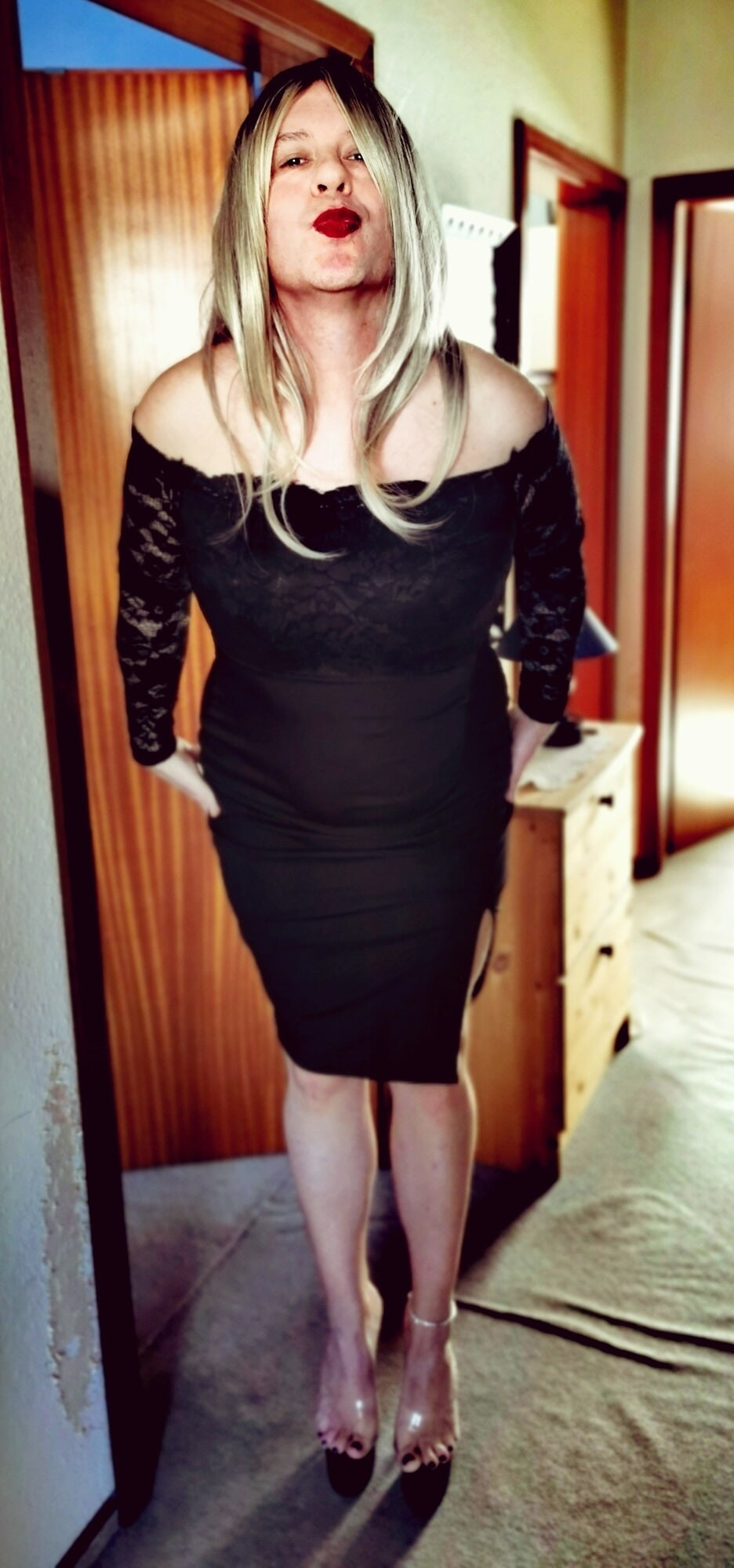 Curvy Evening Dress With Lace And Open Shoulder Cut #23