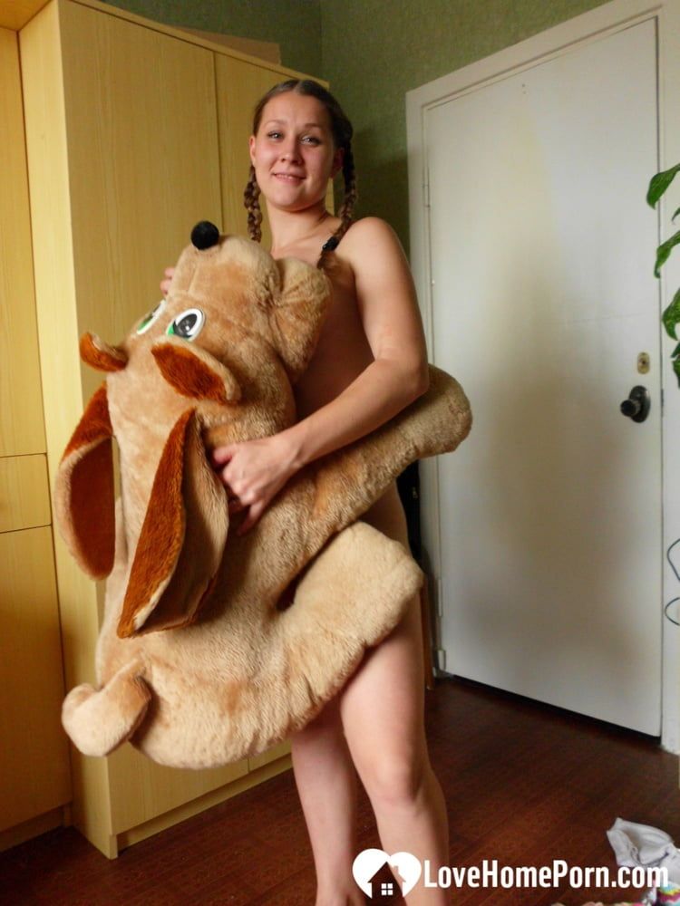 Horny girlfriend humps a big dog plushie