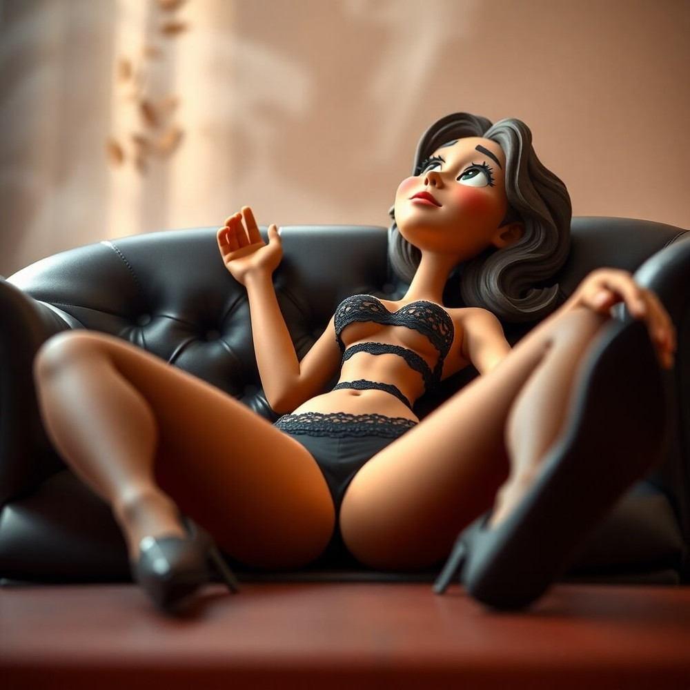 Pixwhores - Next Generation: Black Lingerie, Leather Sofa #19