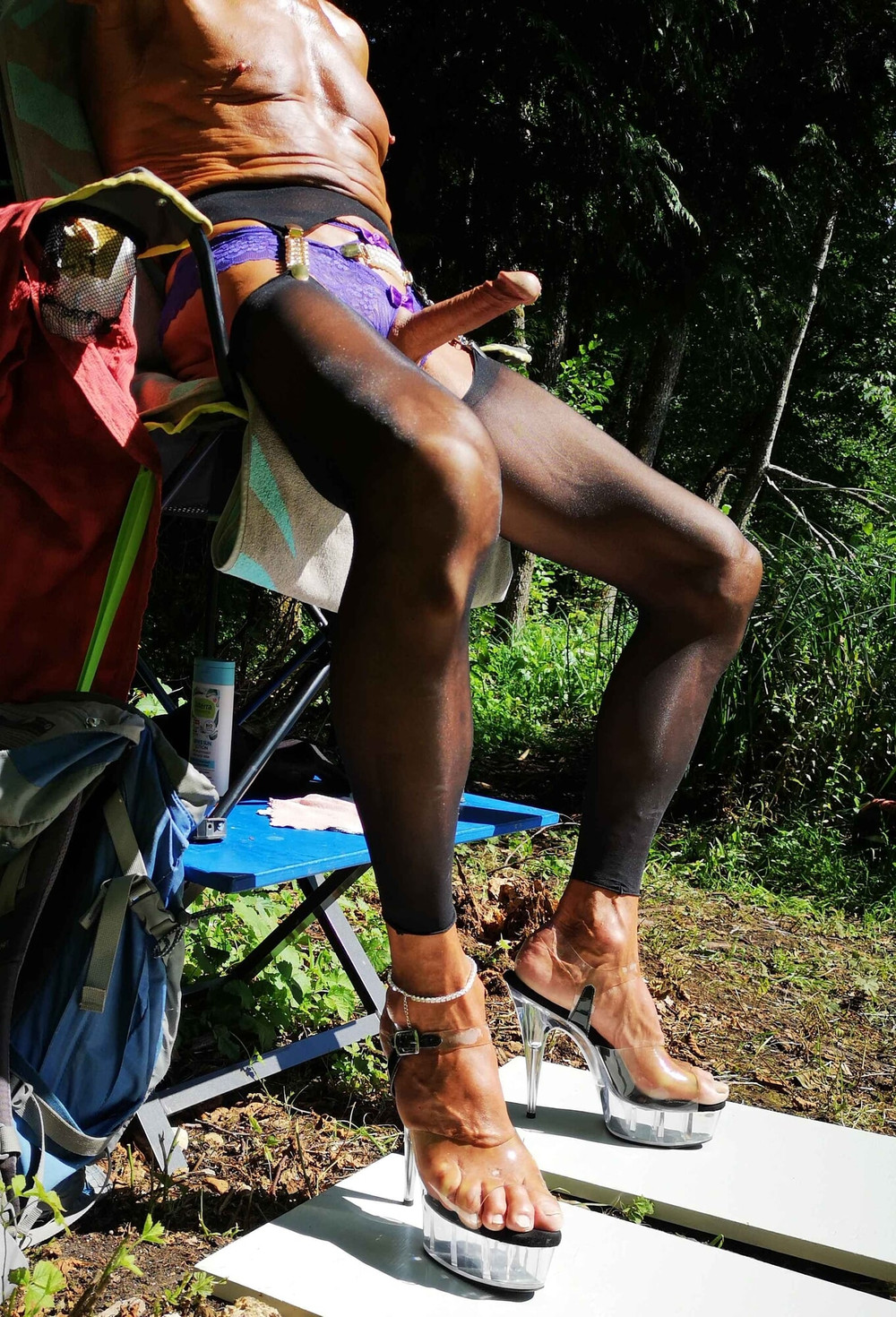 Open Tights and Boner at public Nudist Lake #22