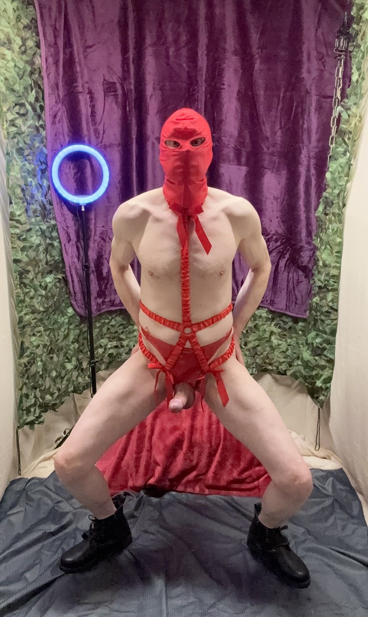 Sexy Cock Show With Red Body Harness  #8