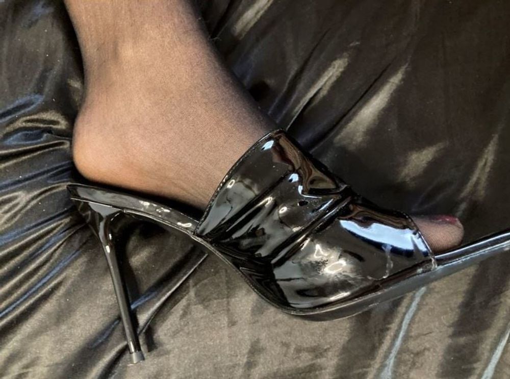 Cum on Black High Heel Mules #2