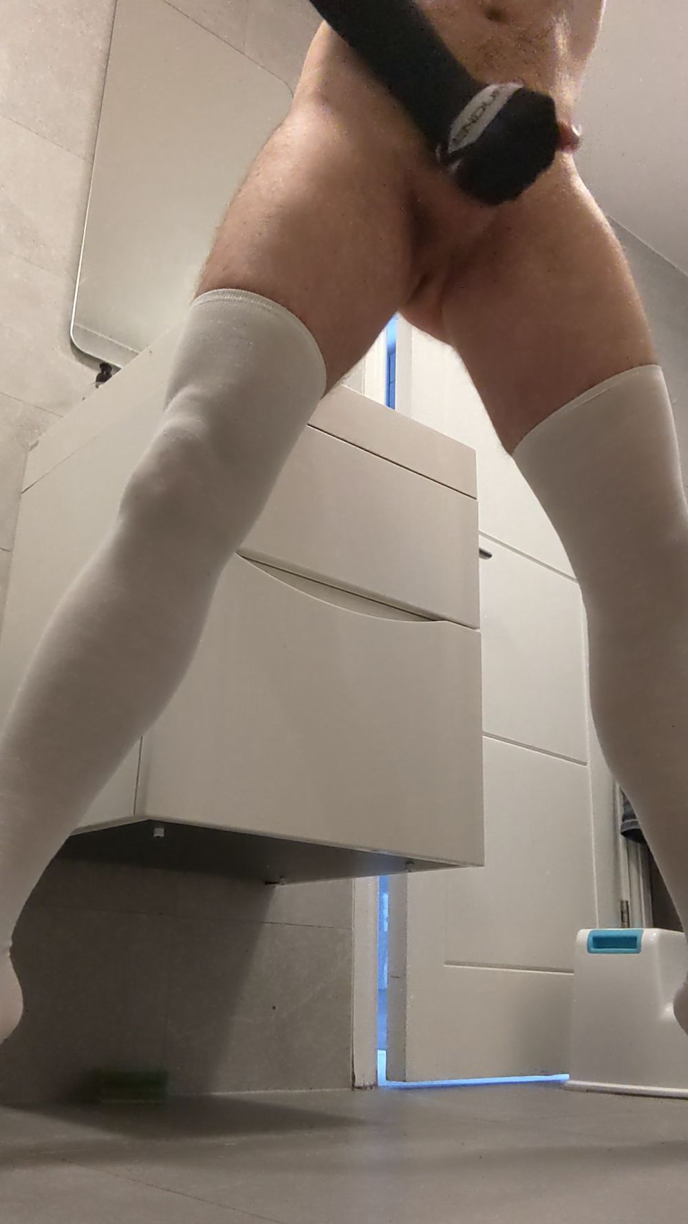 White cotton stockings gripping tightly to feet and legs #8