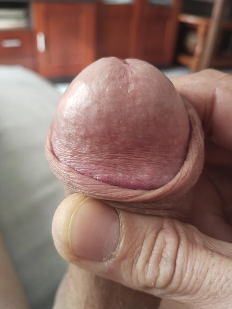 Hard gland, shaved cock, precum drop #3