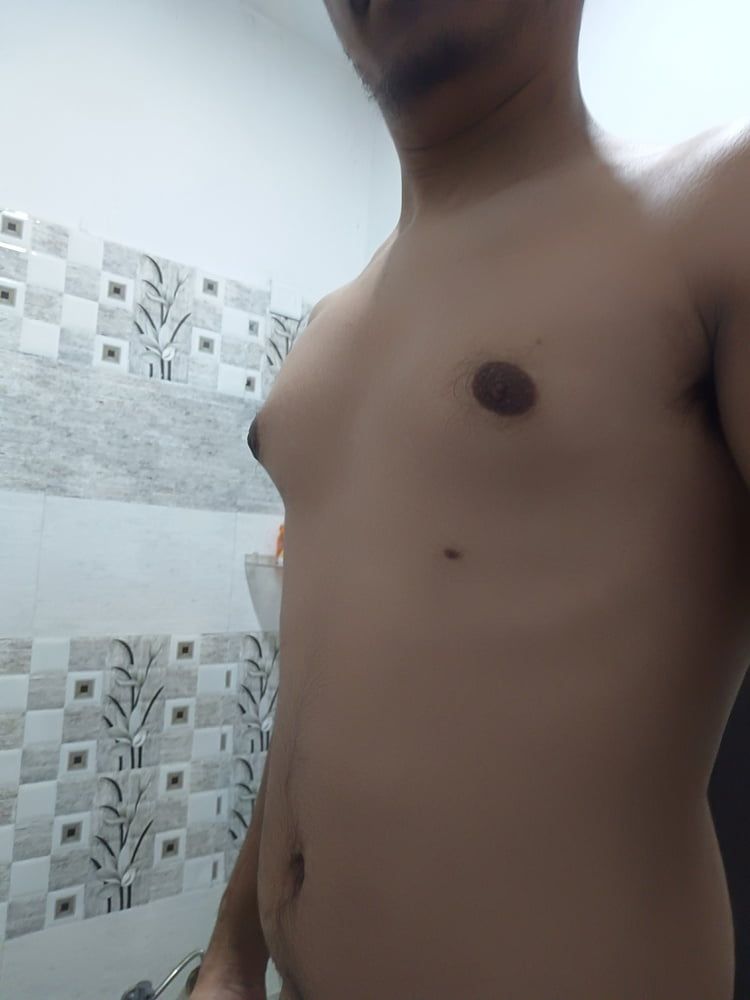 Nude boy having fun in bathroom  #12