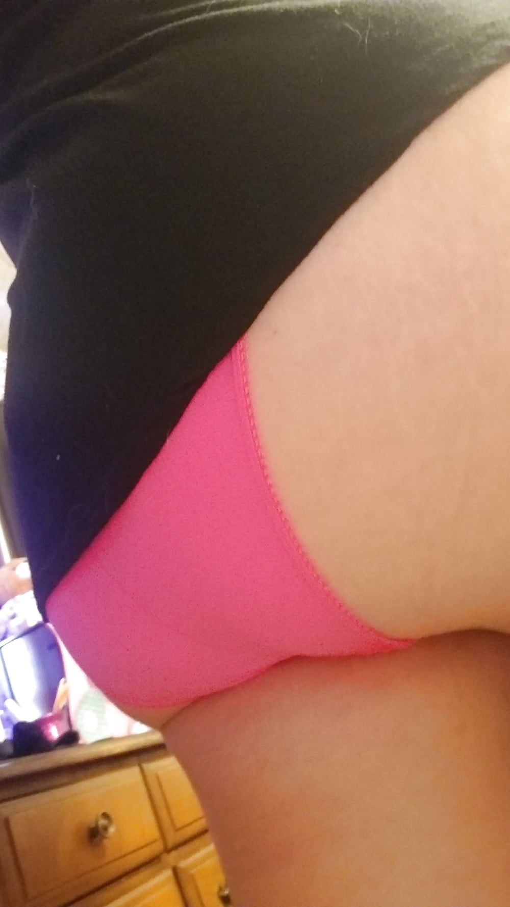 Plugged for the night. Hot pink and black panties & bra milf #15
