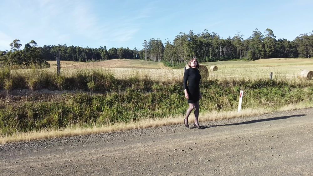 Crossdress Road trip- Rural road -Black Dress #23