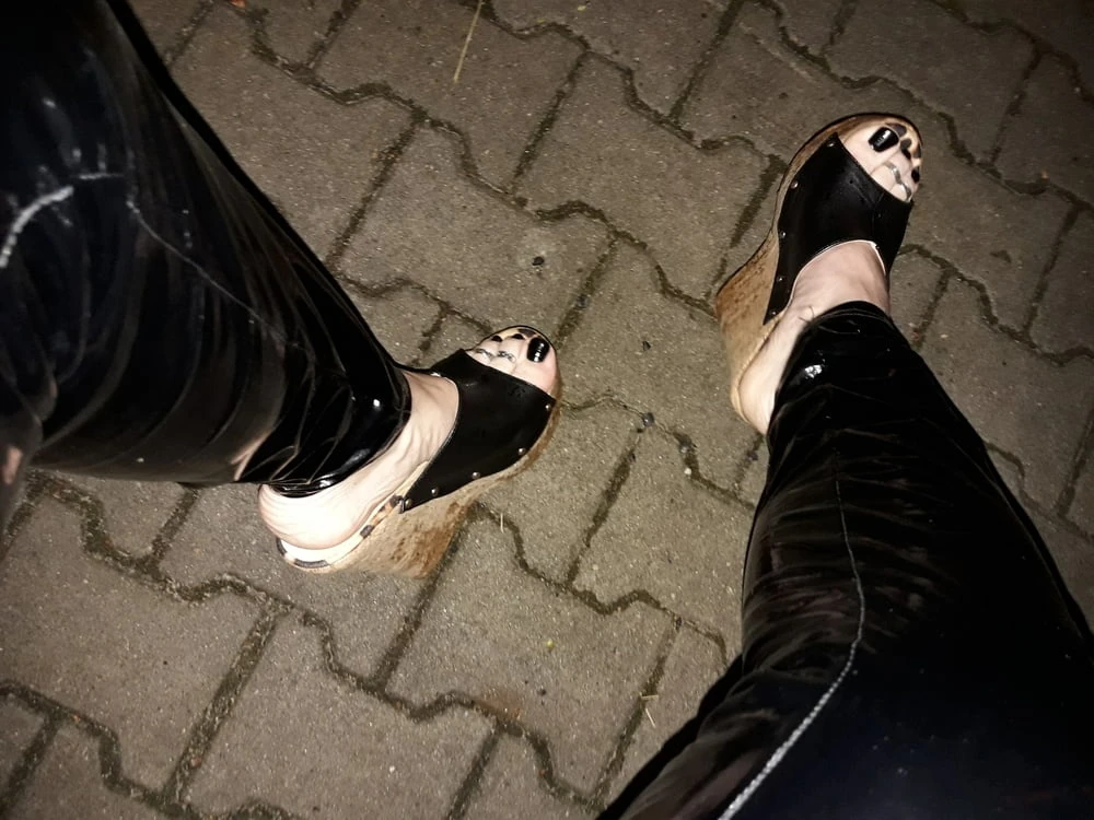 cork platform mules and latex leggings #6