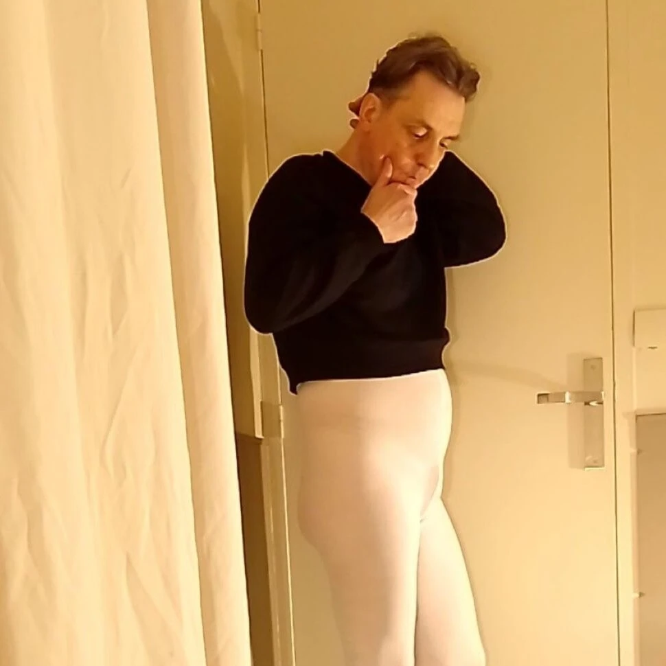 Arousal in white open pantyhose #5