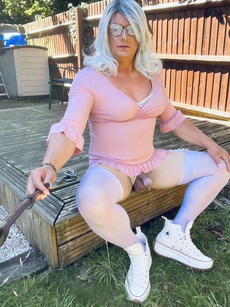 Crossdresser Kellycd outdoor masturbating in stockings  #34