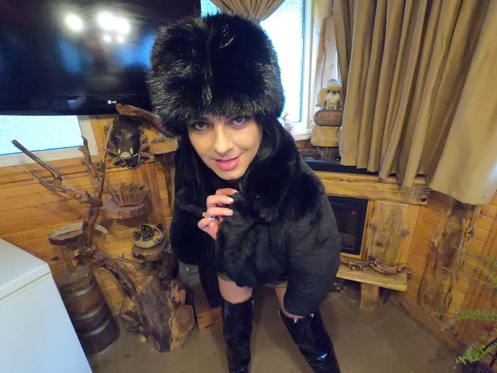 Deep blow-job while wearing fur coat and shiny boots 204 #9