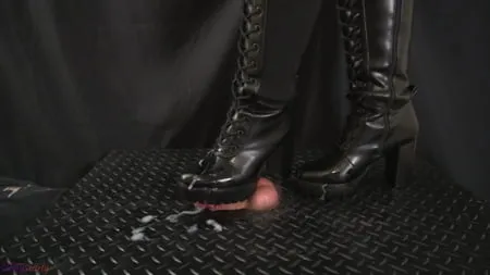 cock crush rough pain in black heels boots ball stomping         