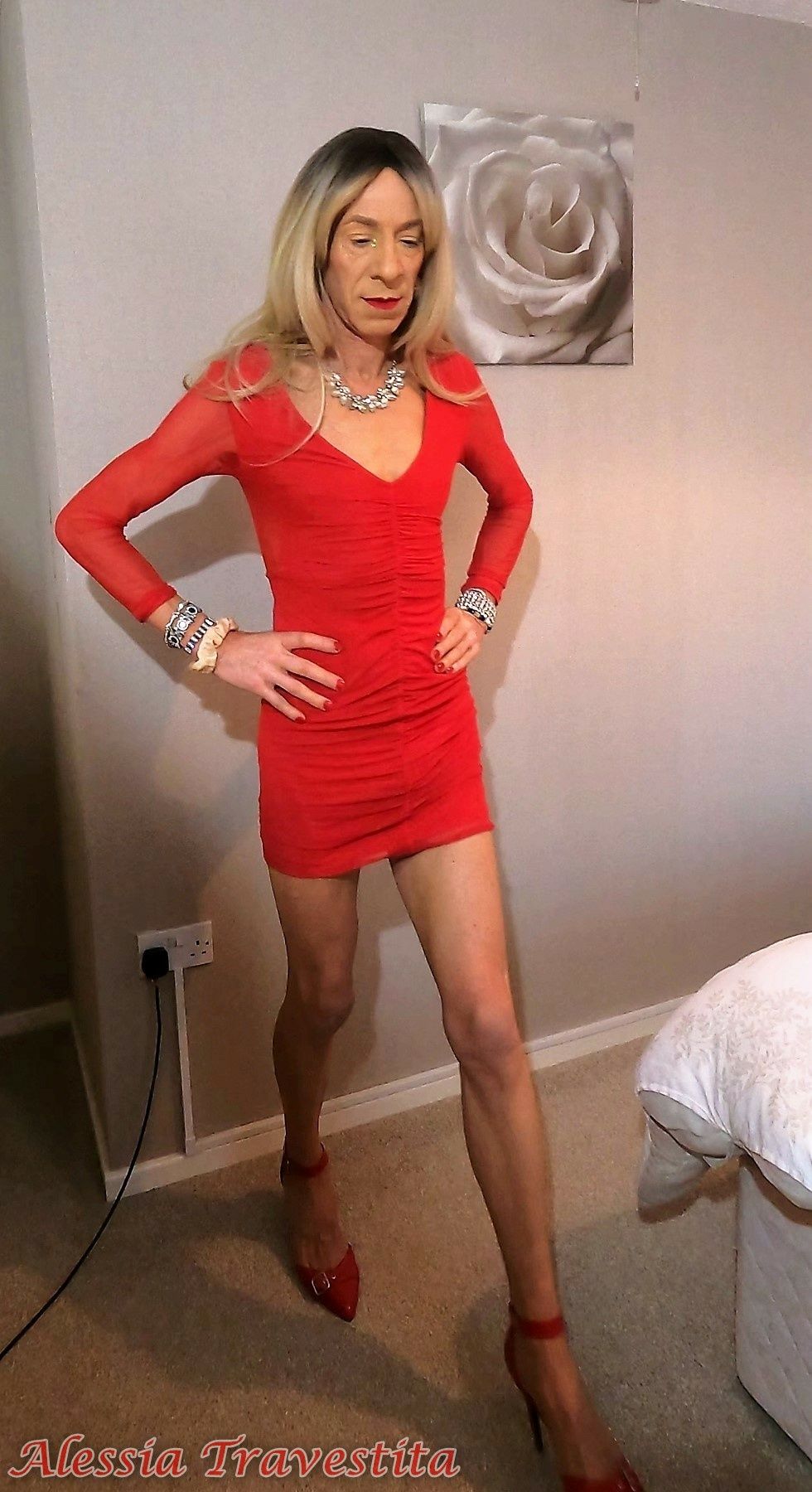 64 Alessia Travestita in Sheer Red Dress #11