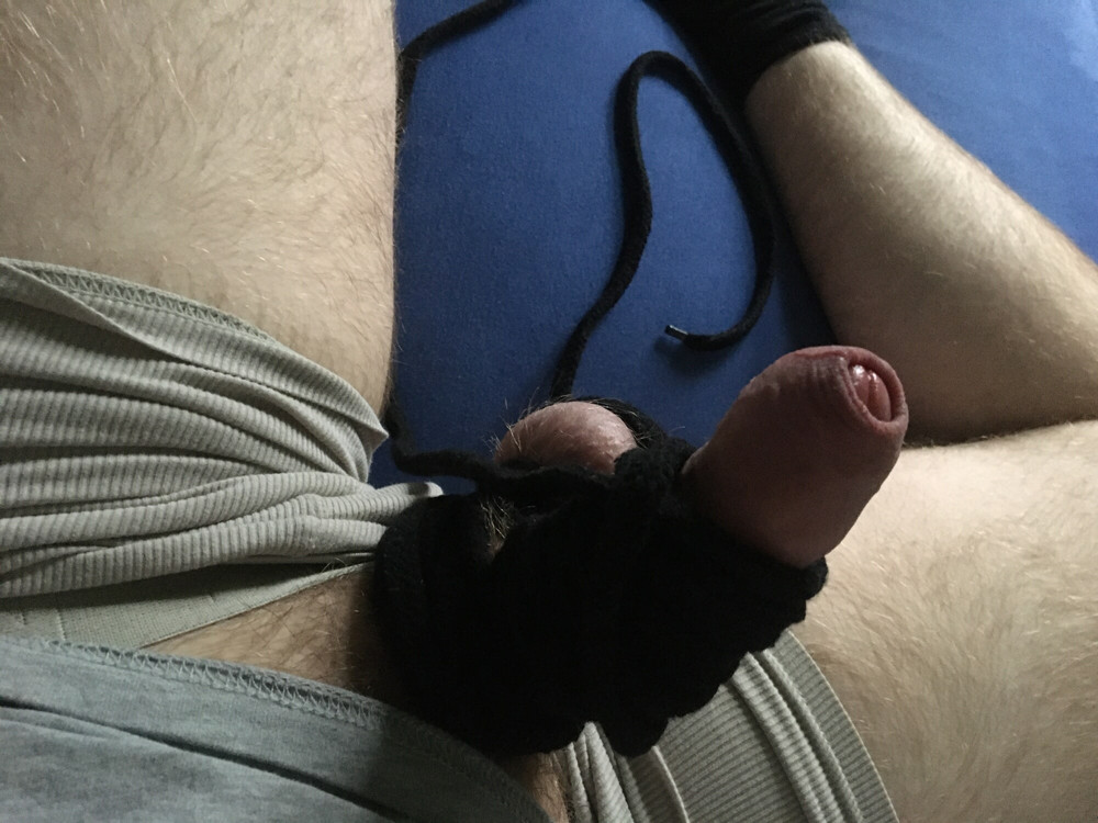 Hairy Cock And Balls Bound With Long Cord  #29