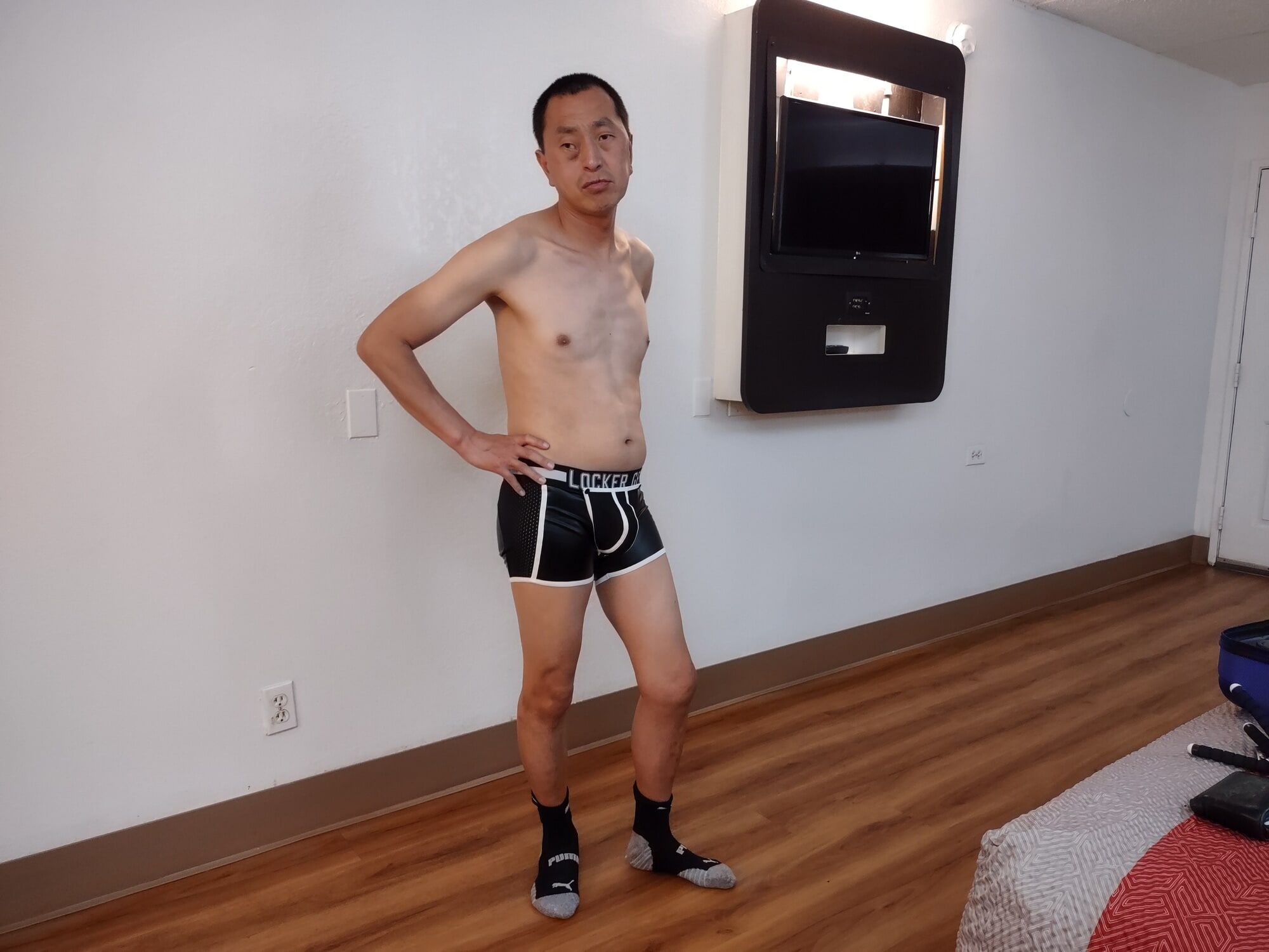 Asian enjoying some underwear and cock bondage at my hotel #3