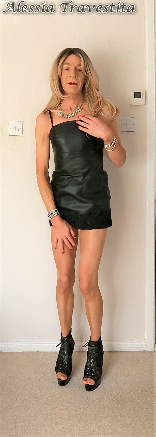 79 Alessia Travestita in Black Leather Dress #21