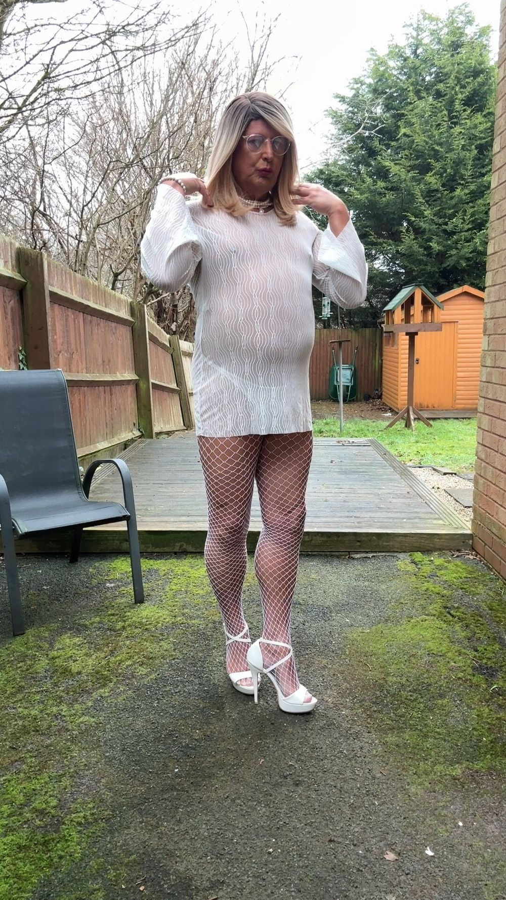 Sexy Crossdresser kellycd2022 in white fishnets fishnets #40