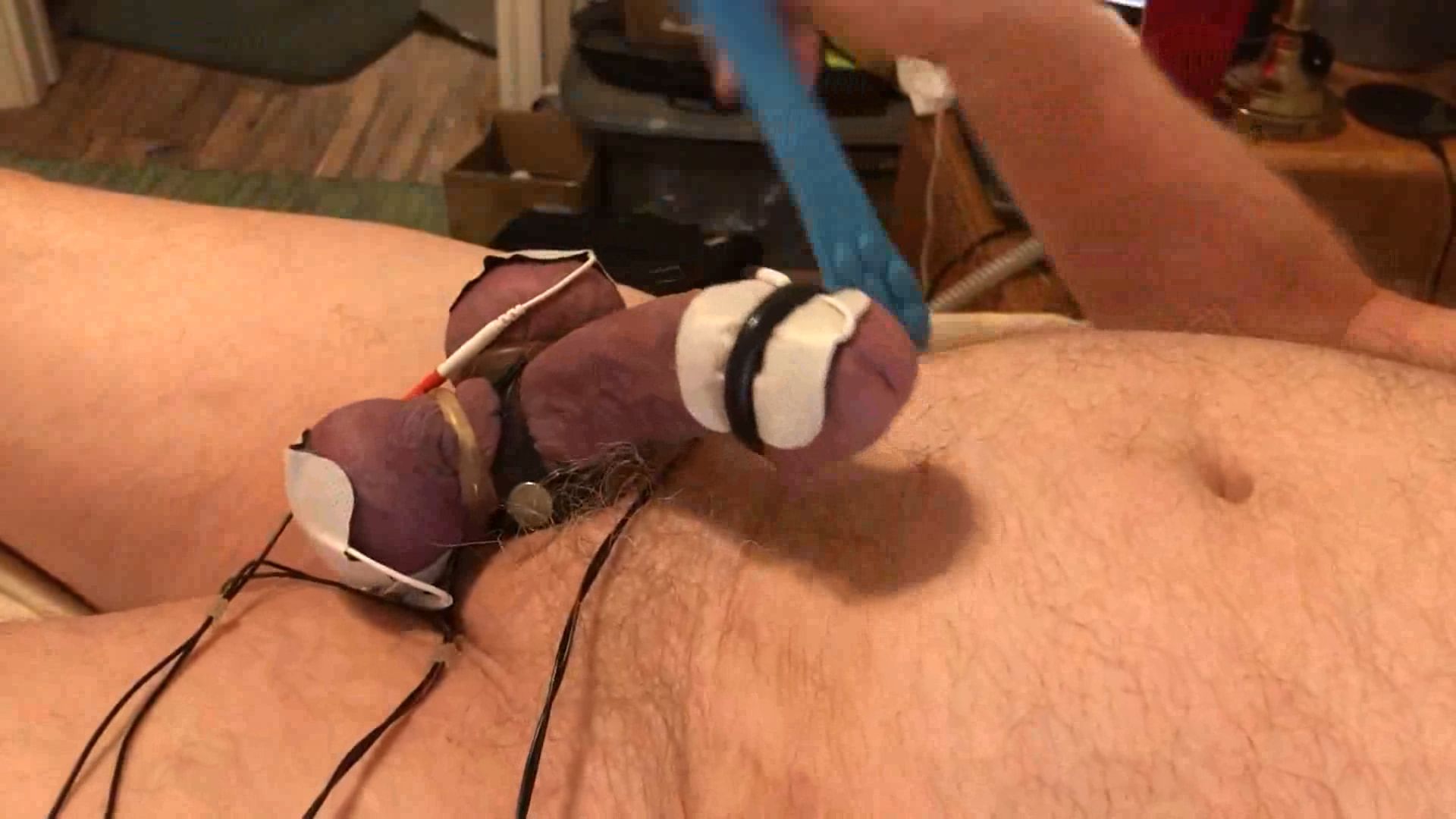 Cock twitches with estim pulse and precum flows as I slap an #35