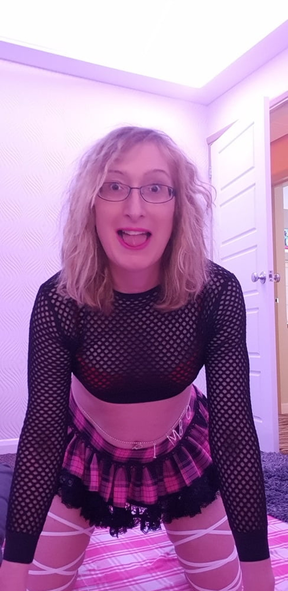 Tartan Skirt, White Stockings, Mesh Top and a Pump Up Dildo #29