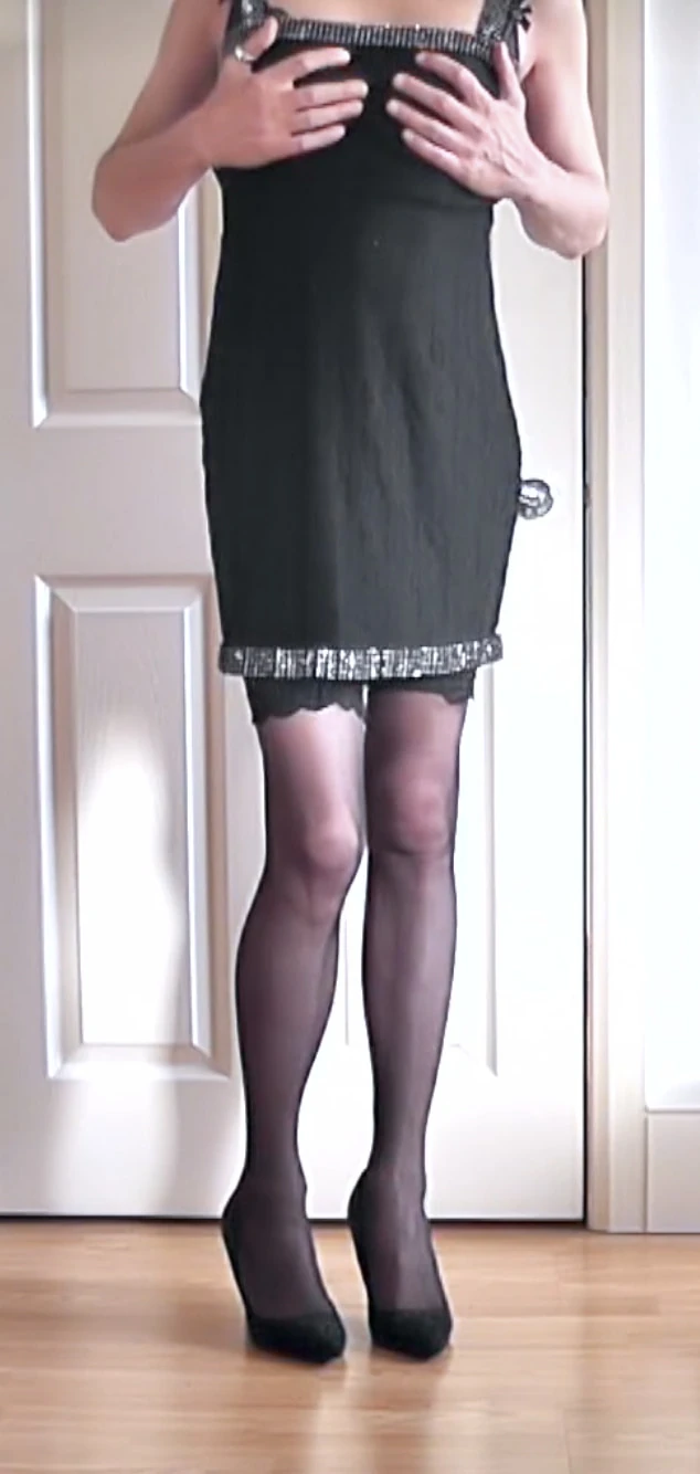 Sissy CD Party Dress, Corset, Heels & Cum on My Stockings #20