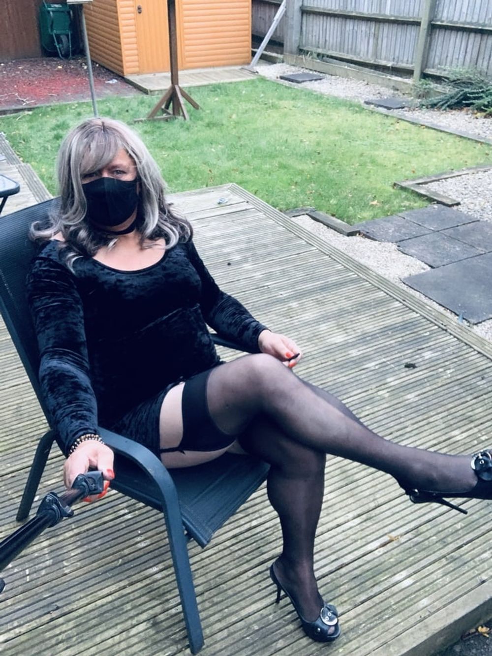 Amateur crossdresser Kelly cd in black velvet dress  #7