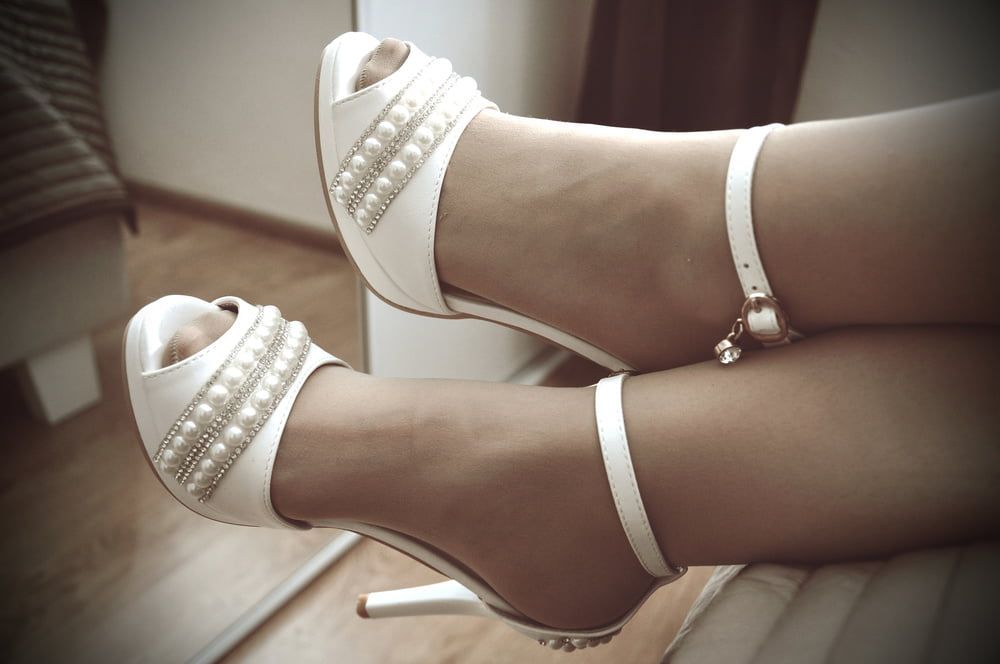 Pantyhose in white heels #12