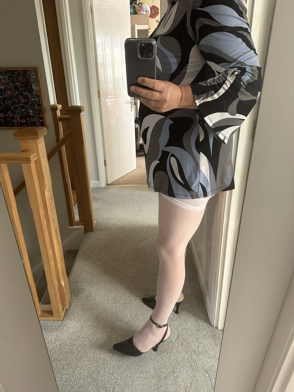 Crossdresser wearing White Stockings and sexy Heels #42