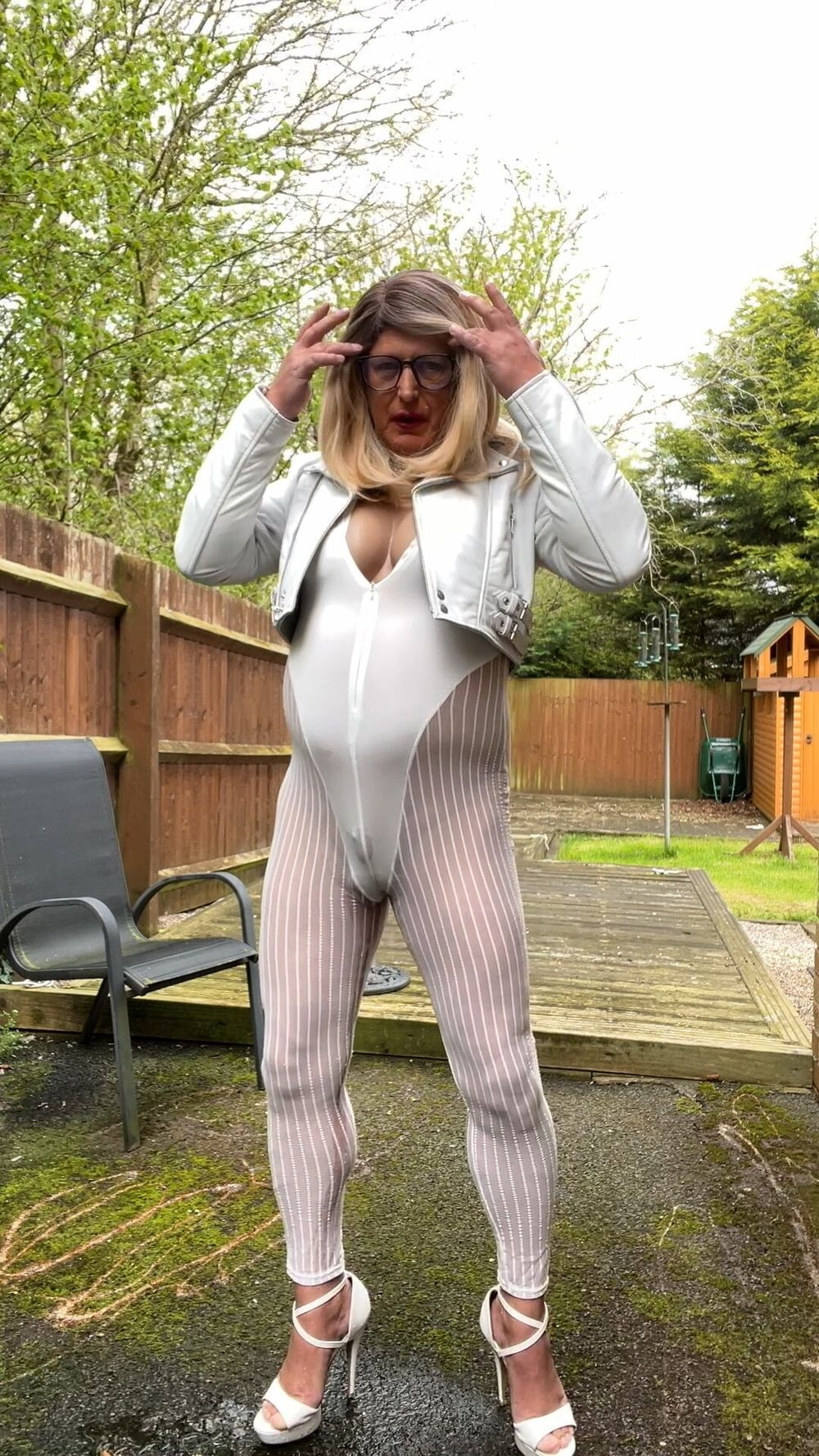 Amateur crossdresser Kellycd2022 sexy Milton white catsuit  #37