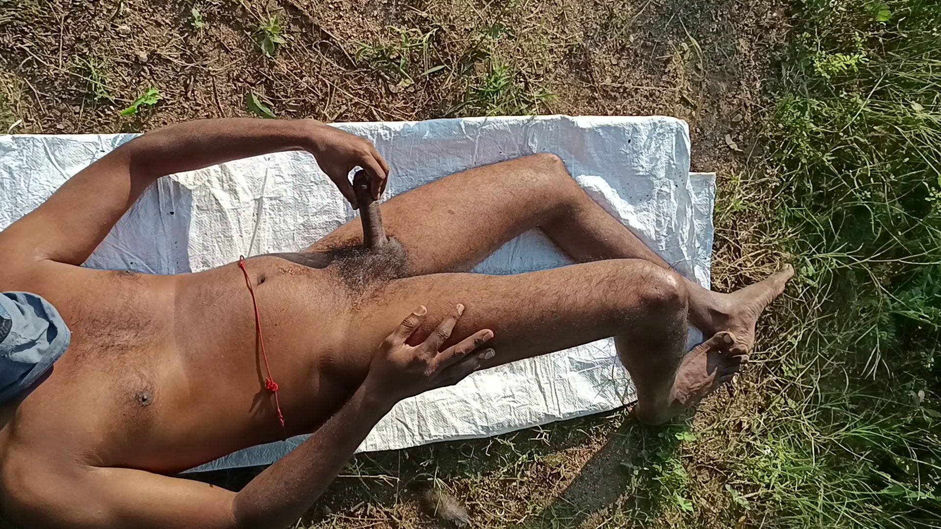 Very Sexy Indian Man Cumshot at Outdoor Field, Top View, Aer #25